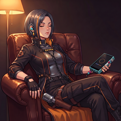 Armchair, player, eyes closed