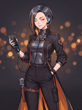 Hione holding an M500, in-ear monitor in